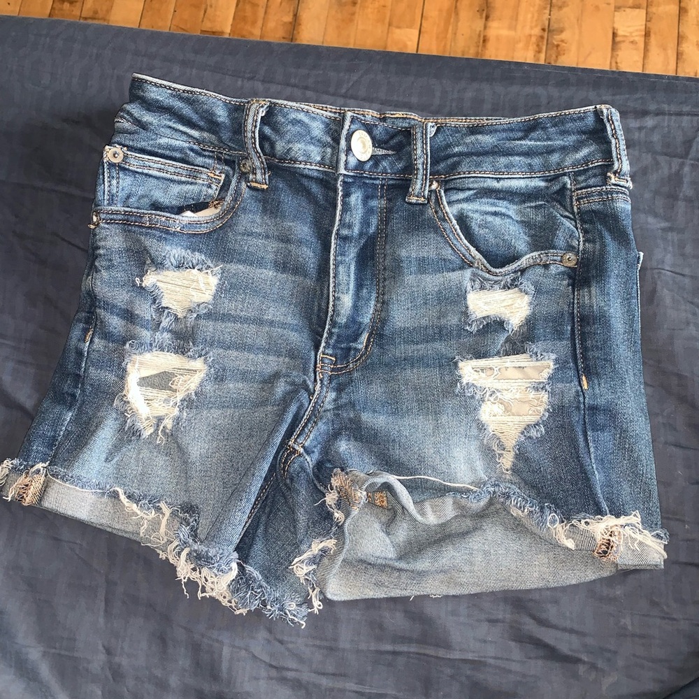 American Eagle Outfitters Blue Jean Shorts Distressed Cut-Off